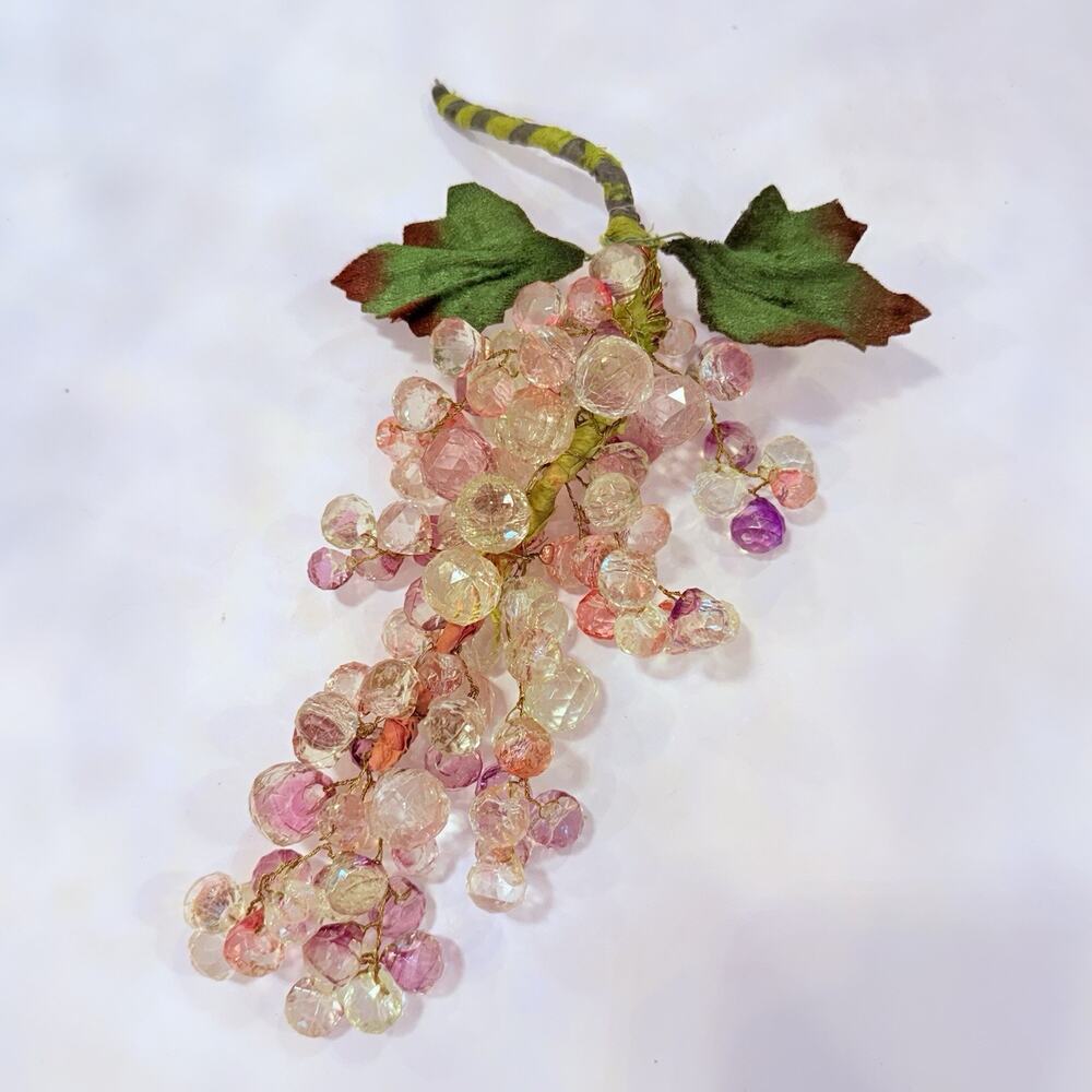 Vintage Rare MCM Multicolor Lucite Acrylic Grape Cluster On Vine Pastel Pink 11”